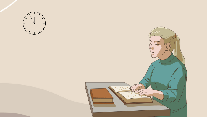 Vector image of woman working at desk